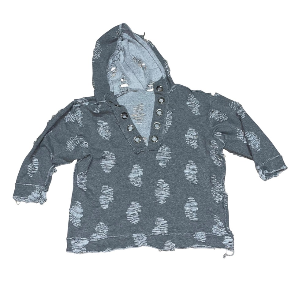 Distressed Ripped‎ Grey Hoodie Women Oversized Casual Streetwear